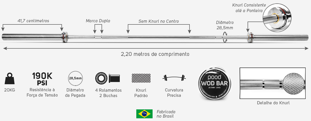 Barra Olímpica 20kg Pood WOD BAR 2.0